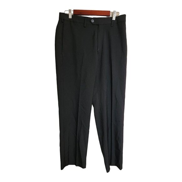 Haggar Pants Mens 32x30 Black Stria Classic Fit Pleated Expandable Waistband - Picture 1 of 11